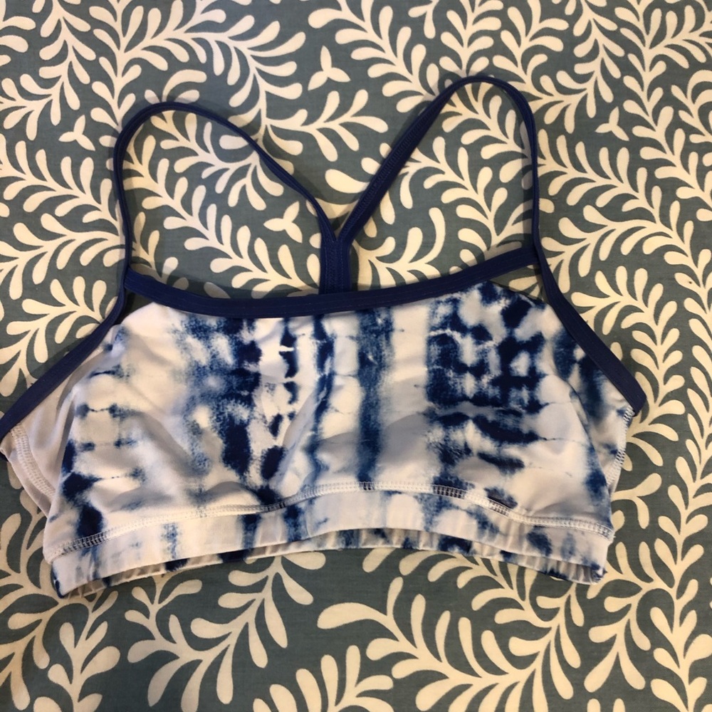tie-dye blue & white racerback sports bra